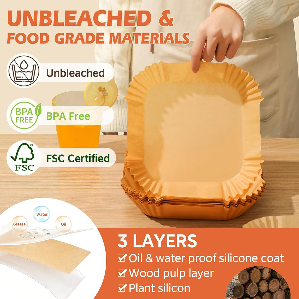 Air Fryer Liners Disposable 125Pcs, 8" Parchment Paper For 5-8Qt, Nonstick | Square Unbleached Airfryer Basket Liners,Oil-Proof, Greaseproof For Baking, Roasting, Microwave, Oven Air Fryer Accessories