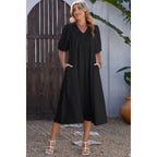 Dokotoo Summer Dresses For Women 2026 Casual Dresses V Neck Puff Sleeve Empire Waist A-Line Maxi Dress