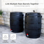 Rts Home Accents 50-Gallon Eco Rain Barrel Made With 100% Recycled Plastic, Flat Back Rain Water Collection Barrel, Black
