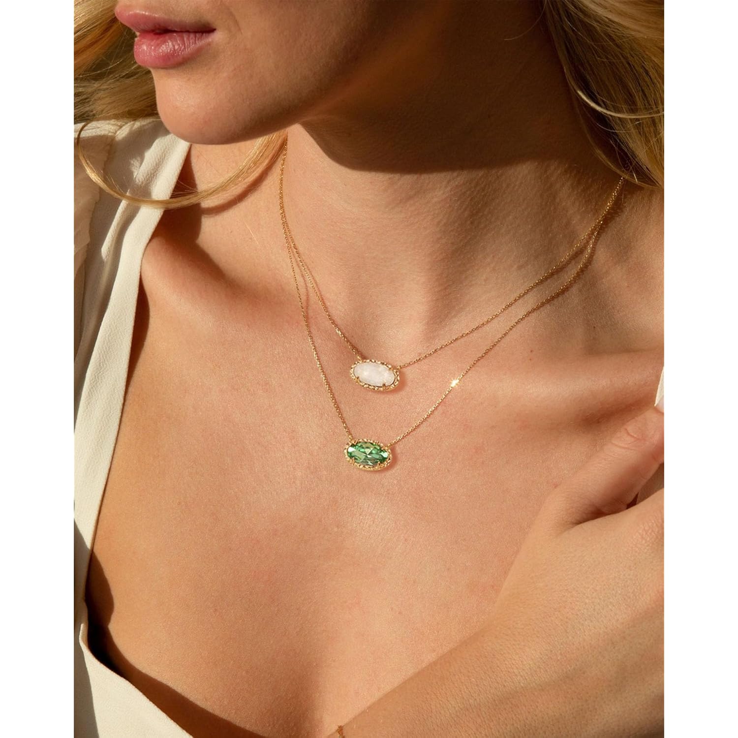 TLY Gold Necklace for Women 14k Gold Plated Dainty Gemstone Pendant Necklace Red Rose Quartz Black Emerald Green Blue Prom Choker Necklace Birthday Wedding Bridesmaid Necklace Mothers Day Jewelry gifts