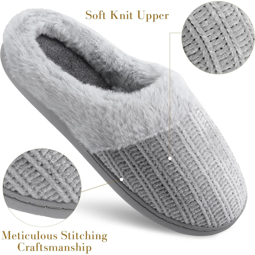 Womens Memory Foam Fuzzy Slippers Knitted House Slippers For Women Comfy Slip-On Warm House Shoes