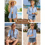 Siliteelon Womens Button Down Shirt Linen Button Up Shirts For Women Long Sleeve Summer Shirt Collared Blouse Linen Tops