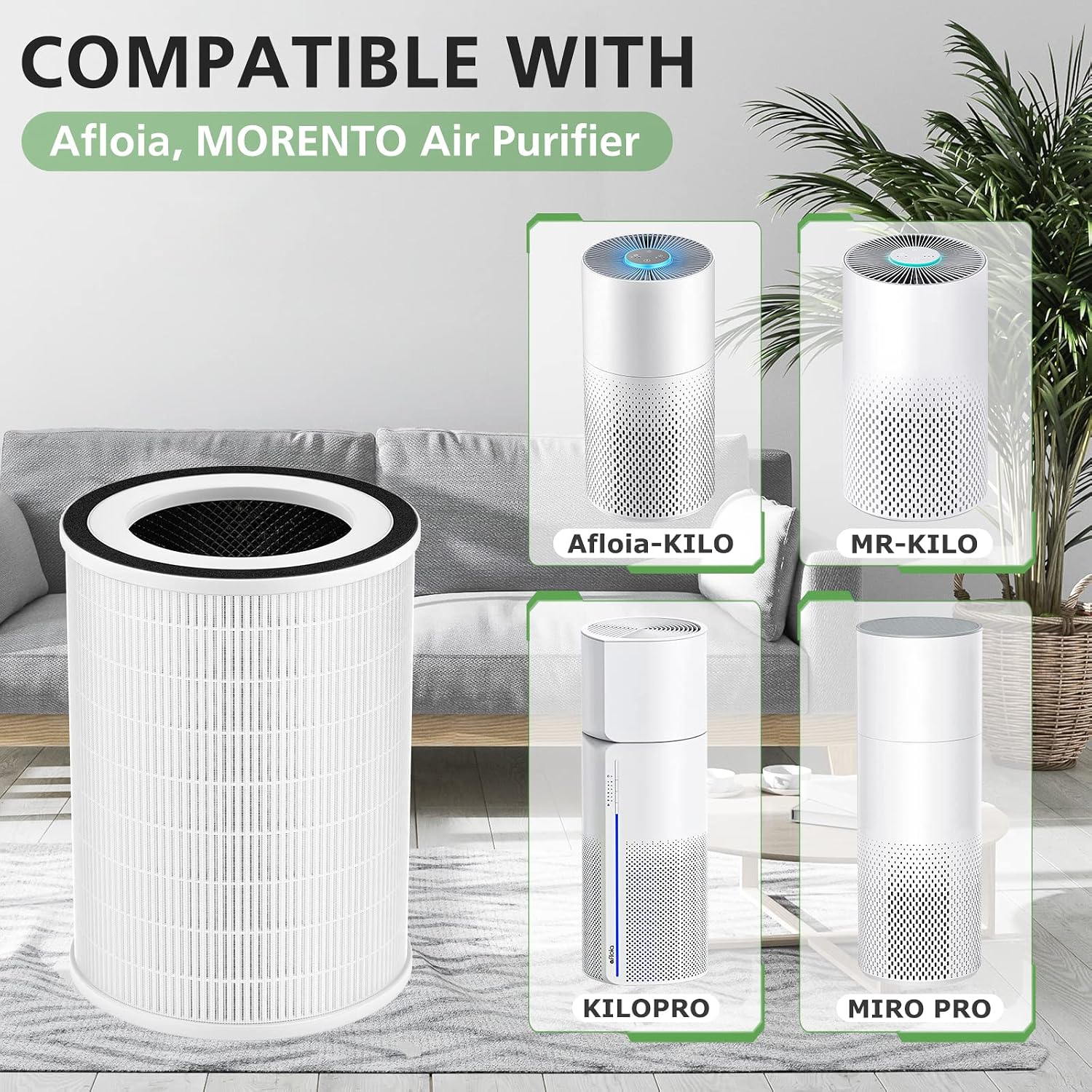 2 Pack Kilo Filter Compatible With Afloia Kilo, Kiloplus, Kilopro, Miro,Miro Pro And Morento Mr-Kilo, Kalo Air Purifier, 360° 3-Stage Filtration For Odor,Smoke,Dust,Pollen,Pets