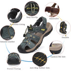 Flarut Men'S Sport Sandals Outdoor Hiking Sandals Closed Toe Leather Athletic Lightweight Trail Walking Casual Sandals Water Shoes