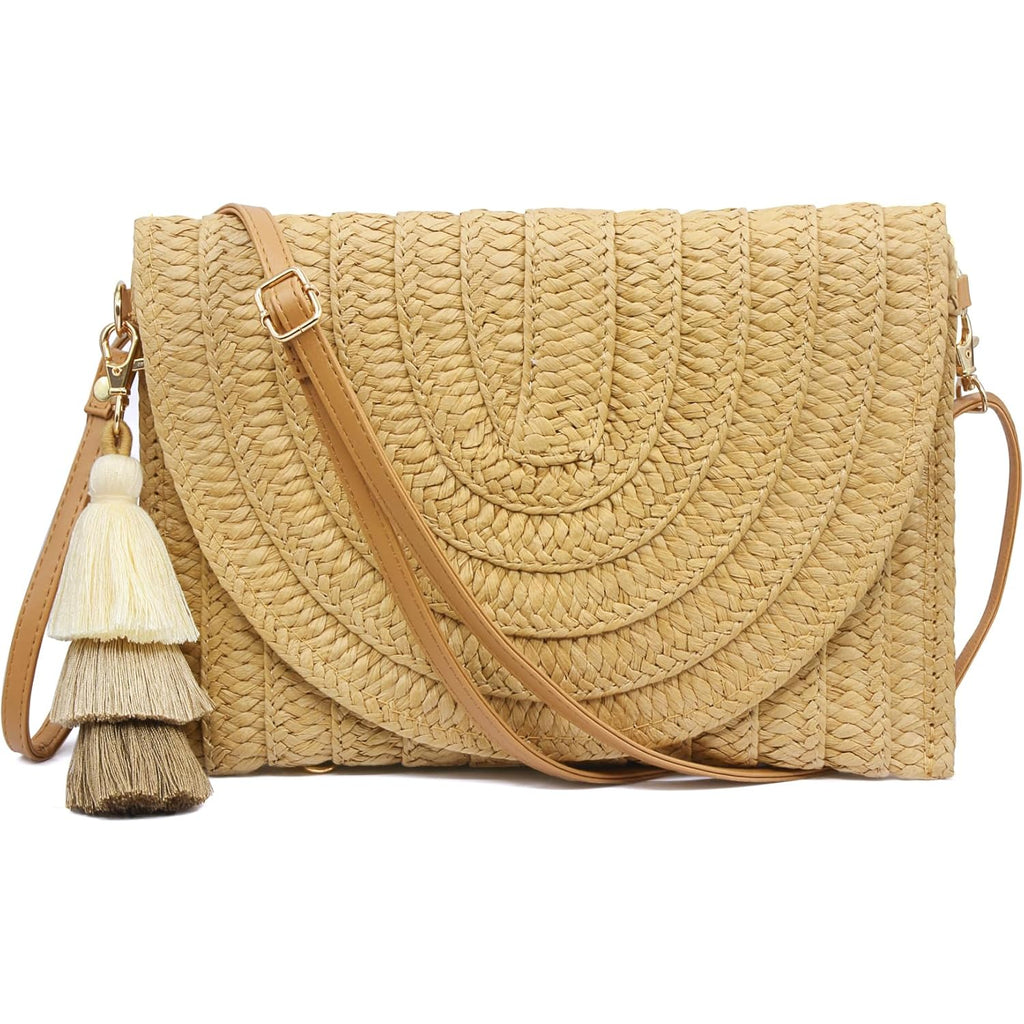 Aovtero Straw Clutch Purse Women Crossbody Bag Summer Beach Shoulder Bags Envelope Wallet Handbags
