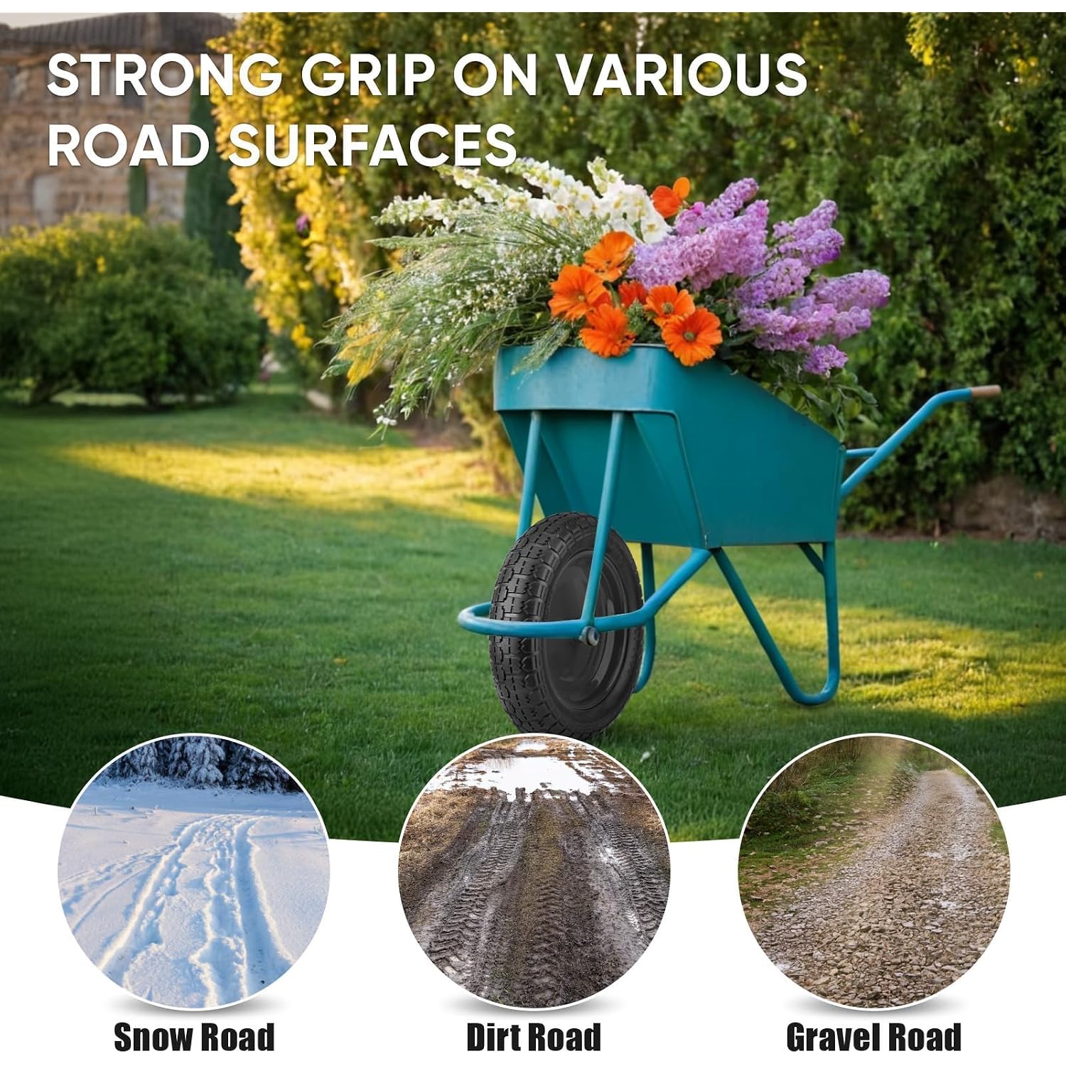 Ticonn 4.80/4.00-8 Tire, 14.5" Flat Free Wheelbarrow Tire And Wheel, Solid Replacement Tires With 3" Centered Hub, 5/8" 3/4" Bearings, Universal Fit 4.80/4.00-8, 3.50/3.00-8, 4.00-6 (Black)