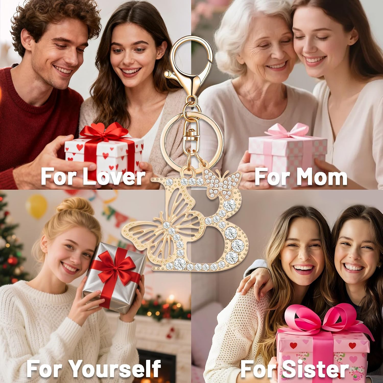 Gold Plated Alphabet Initial Letter Keyring Keychain for Women Girls Crystal Key Chains for Wallet Backpack Bag Charm
