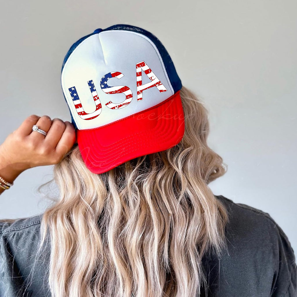 American Flag Hat USA Hat 4th of July Trucker Hats for Women Men Patriotic US Baseball Cap Red White Blue 2