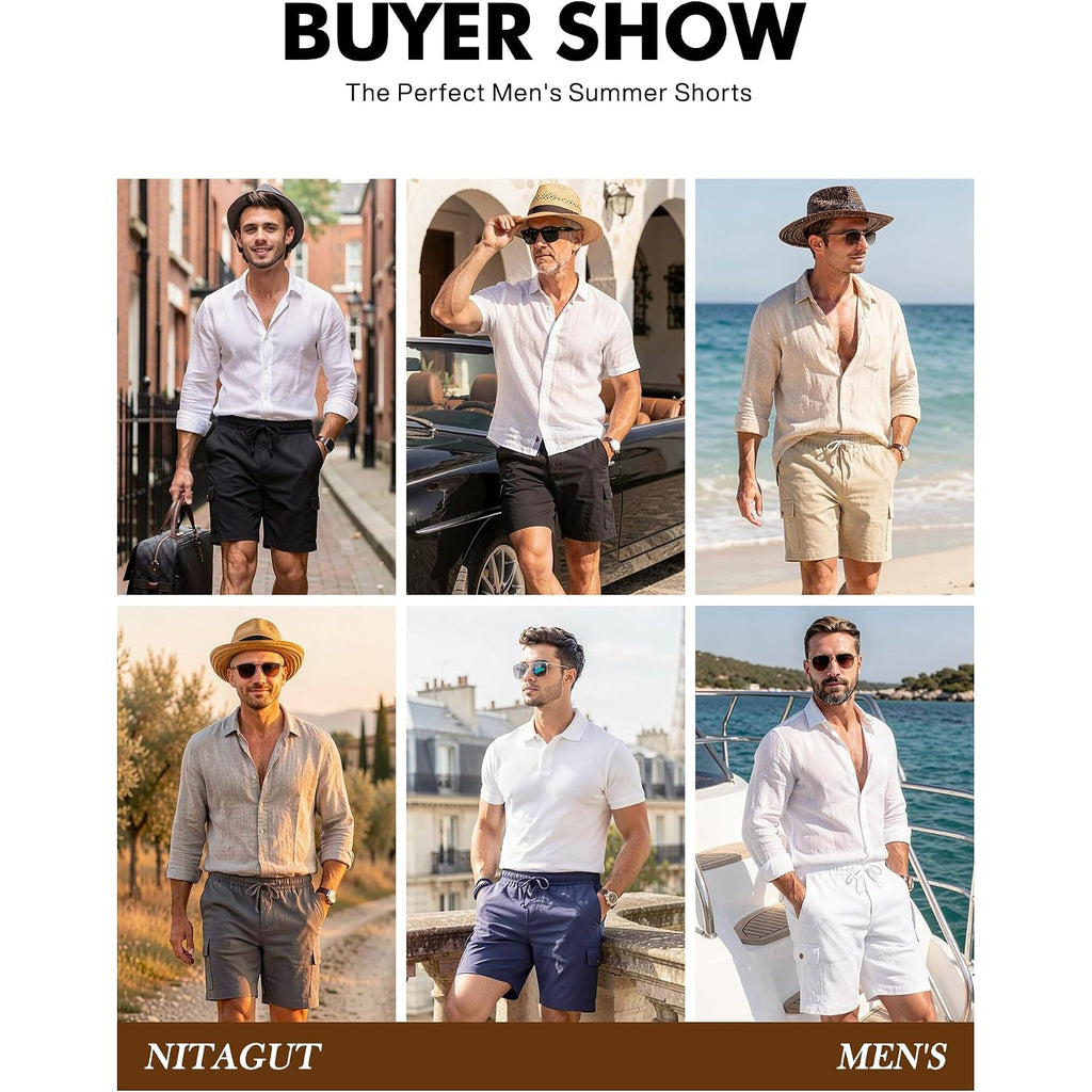 Nitagut Mens Cargo Shorts 7" Casual Drawstring Elastic Waist Summer | Relaxed Comfort, Utility Flap Pockets, Commute Beach Vacation, Pairs With Tees Polos, Machine Washable