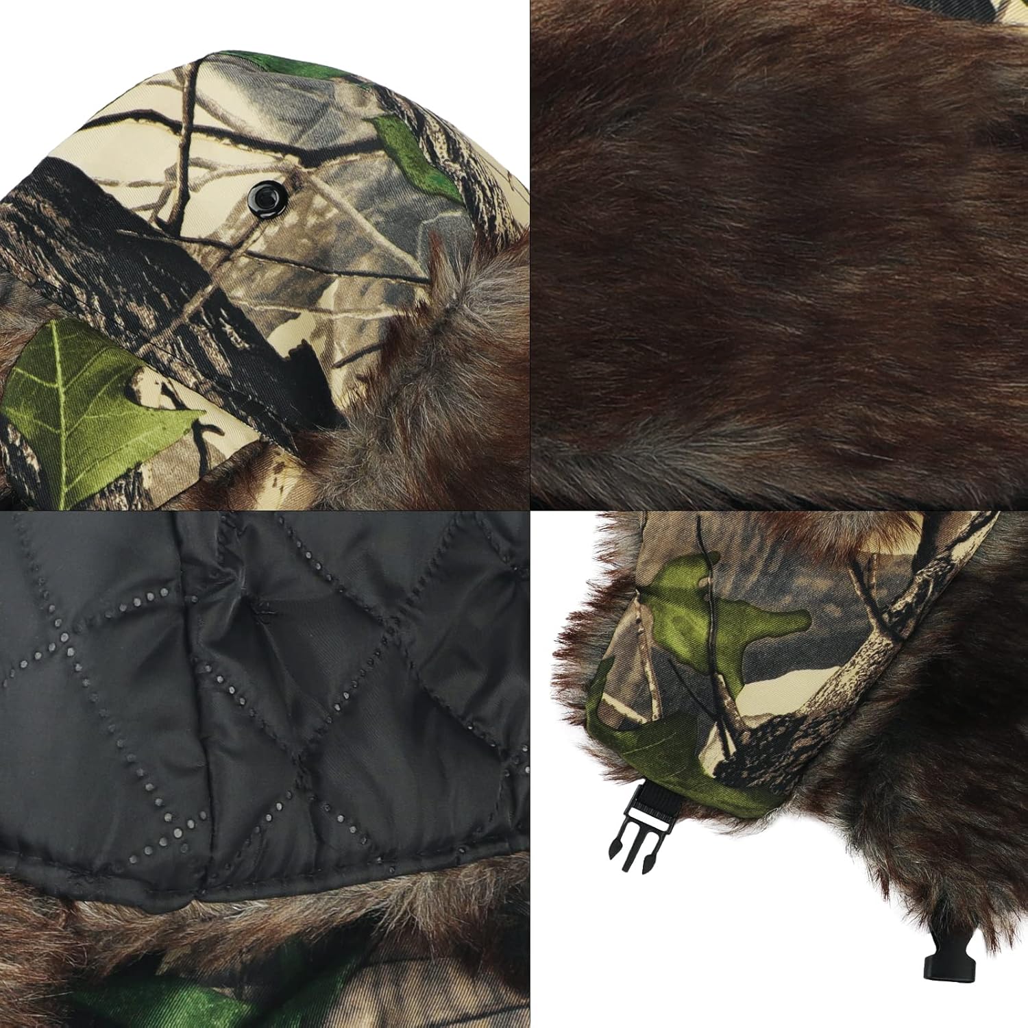 Winter Trapper Hat with Ear Flaps Fallen Leaf Camo Hunting Cap Faux Fur Ushanka Russian Warm Hat Unisex Hunter's Hats
