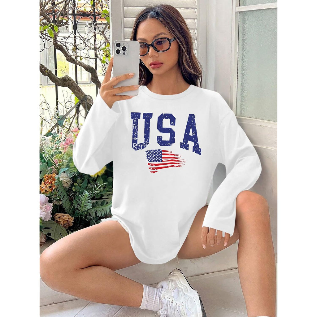 Yi Xiang Ran American Flag Shirt Tops Womens 4Th Of July T-Shirts Ring Hole Short Sleeve Sexy V-Neck Patriotic Tees