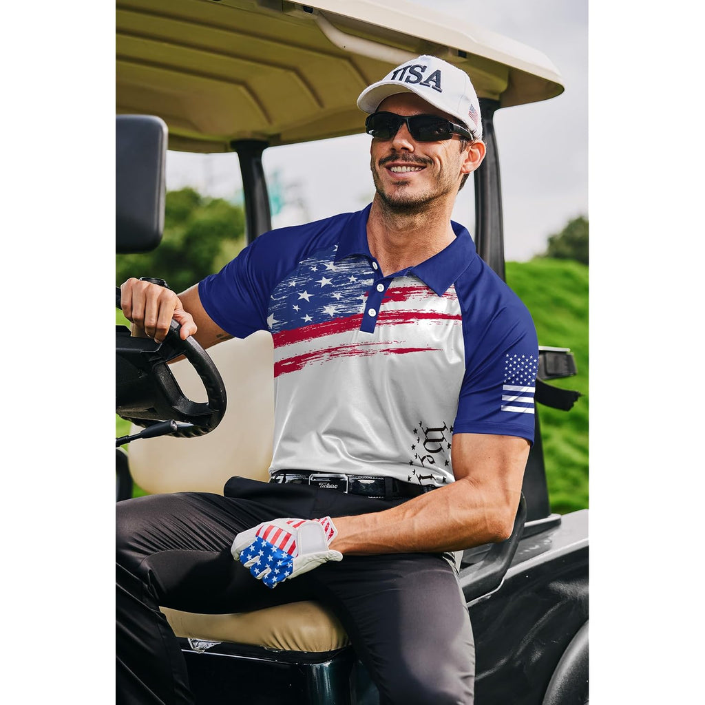 Mainfini Men'S Patriotic Polo Shirts Stretch Upf 50+ Short Sleeve Raglan American Graphic Golf Shirt (S-3Xl)