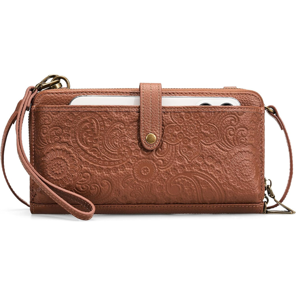 Befen Leather Wristlet Wallet For Women Cell Phone Purse With Built In Wallet Vintage Leather Crossdody Bag Clutch Purse