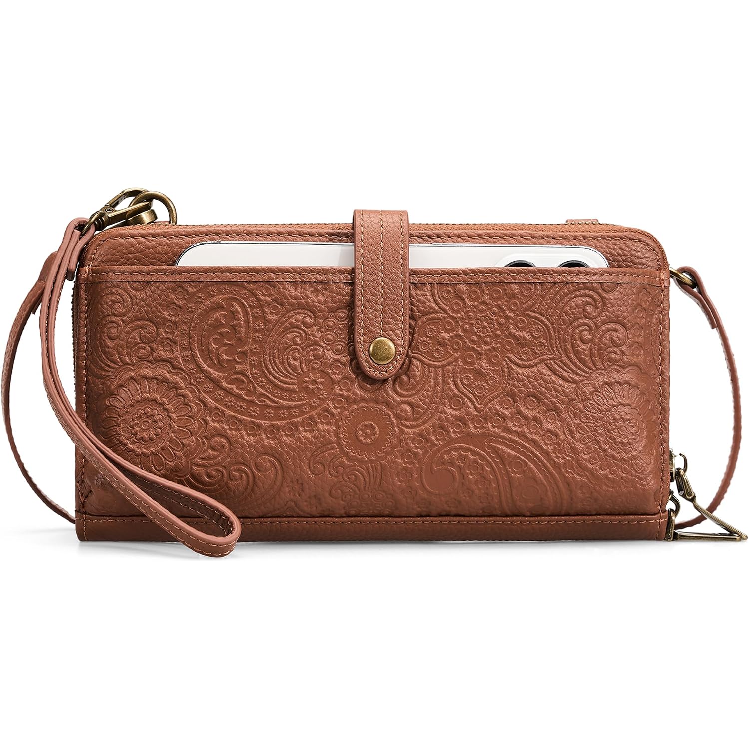 Befen Leather Wristlet Wallet For Women Cell Phone Purse With Built In Wallet Vintage Leather Crossdody Bag Clutch Purse
