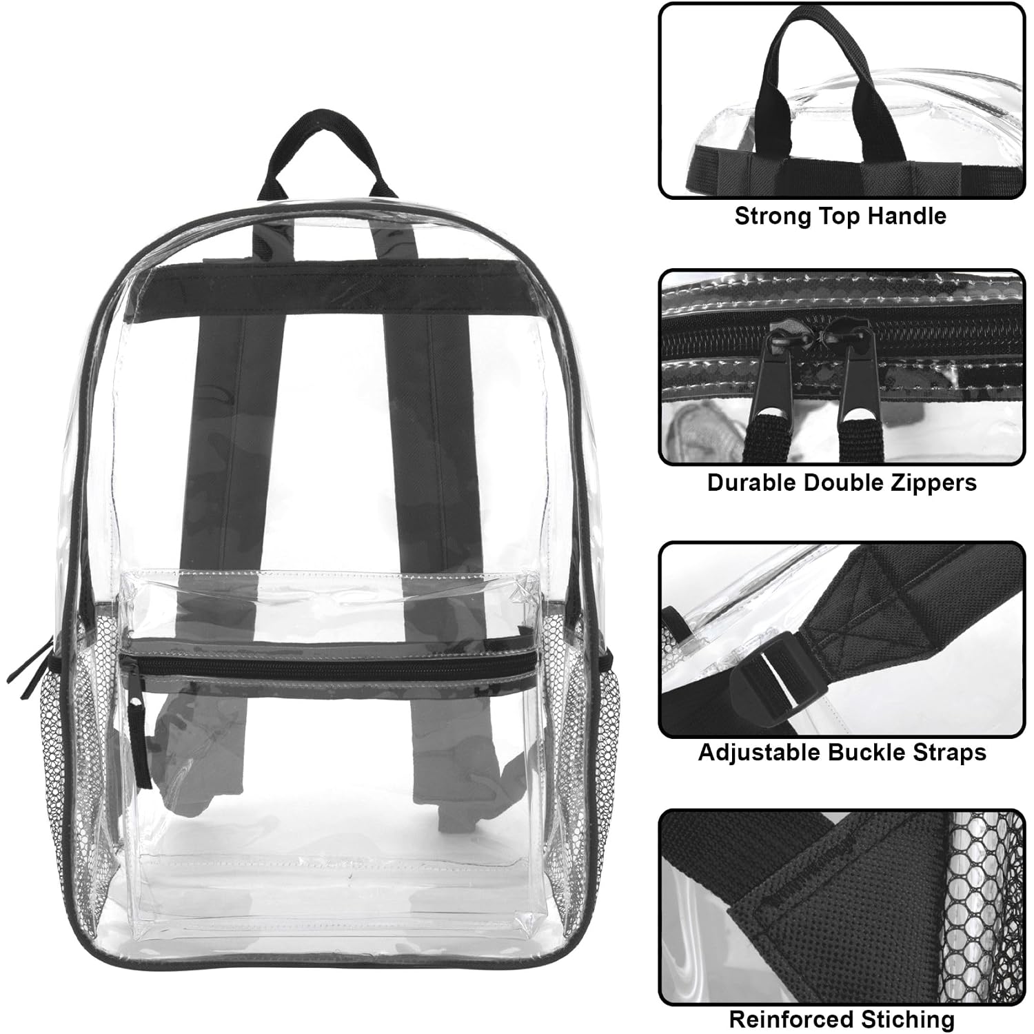 Trail Maker Clear Backpack Heavy Duty With Padded Straps, Side Pockets For Kids, Boys, Girls, School, Stadium Approved Events