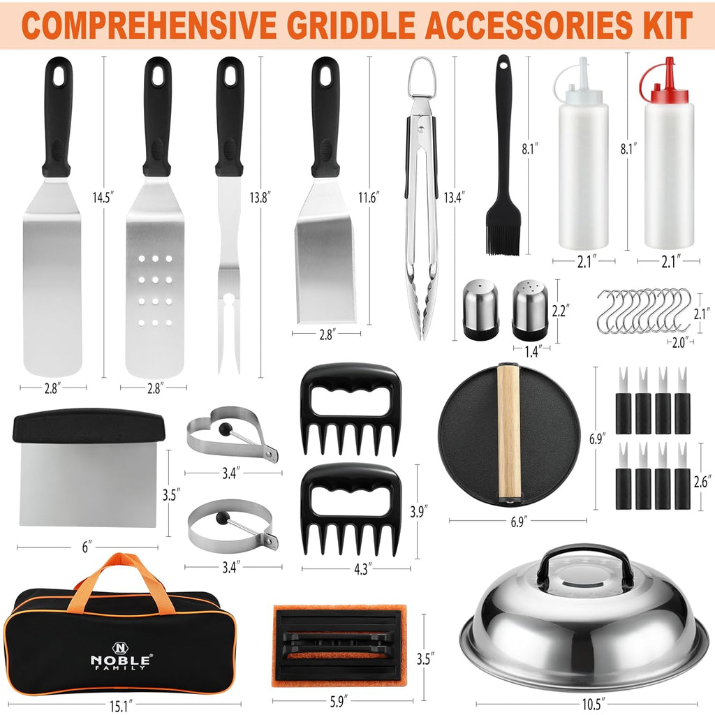 38Pcs Griddle Accessories Kit, Professional Grill Tools Set For Outdoor Barbecue, Stainless Steel Griddle Spatula Set With Tongs, Smash Burger Press, Carry Bag, Perfect Grilling Gifts