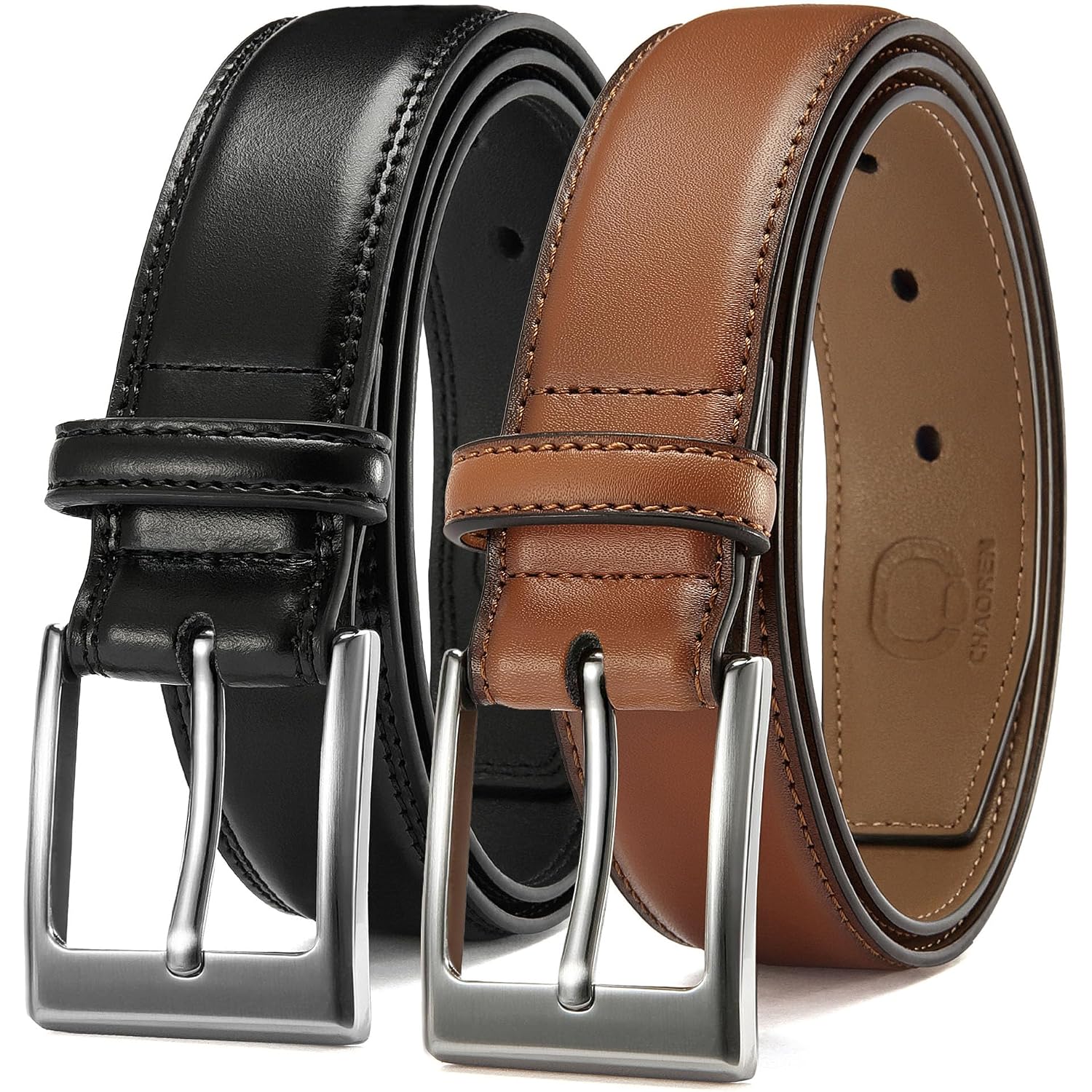 Chaoren Leather Dress Belt Men 2 Pack - 1 3/8" Mens Belts For Work Business Casual Jeans