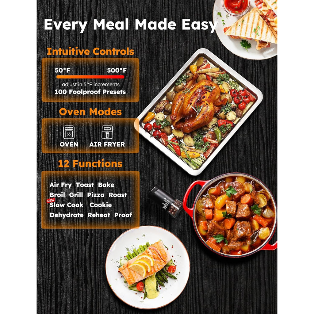 Nuwave Bravo Xl Pro Air Fryer Toaster Oven, Improved 100% Super Convection, Quicker & Crispier Results, 100 Presets, Multi-Layer Even Cooking, 50-500F, Smart Probe, Pfas Free, 30Qt, Stainless Steel