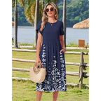 Hotouch Women'S Summer A-Line Midi Dresses 2026 Casual Floral Short Sleeve T-Shirt Dress Flowy Beach Sundress With Pockets