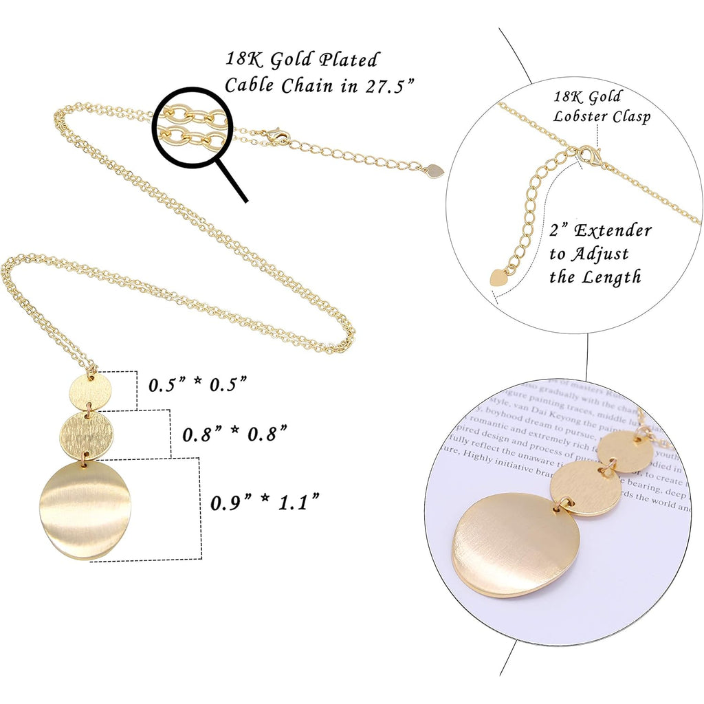 PERNNLA PEARL Long Disc Pendant Necklace for Women 18K Gold Plated Sweater Chain Fashion Jewelry