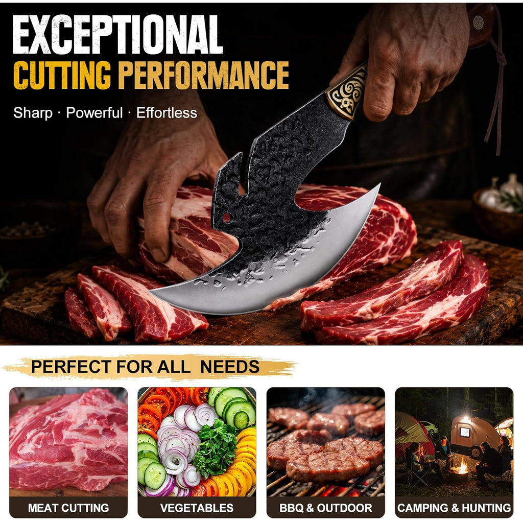 Hand Forged Viking Knife 6.2" Meat Cleaver With Sheath, Chinese Kitchen Axe Boning Knife For Meat Cutting, High Carbon Steel Butcher Knife Home Outdoor Bbq Camping Birthday Gifts For Men Dad