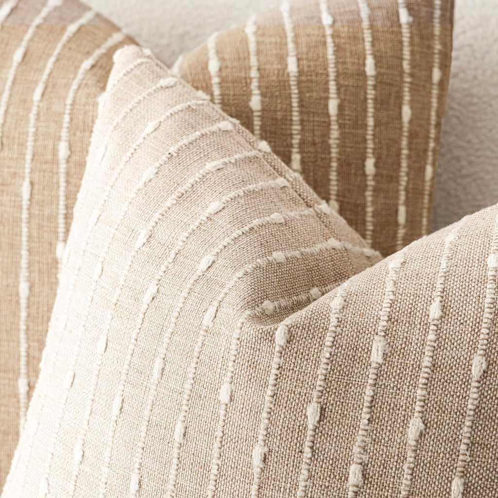 Foindtower Pack Of 2 Decorative Jacquard Boucle Throw Pillow Covers Accent Textured Striped Pillowcases Soft Boho Modern Cushion For Couch Sofa Bedroom Living Room Home Decor 20X20 Inch Natural Beige