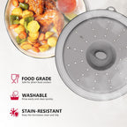 Wvm Microwave Splatter Cover Vented For Food With Hook Hole, Splatter Guard & Colander Kitchen Gadget For Food, Meal Prep, Grey