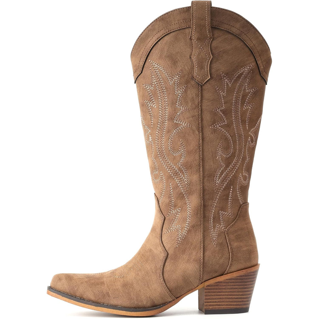 Cowboy Boots For Women Western Cowgirl Boots With Chunky Heel Mid Calf Snip Toe Ideal For Low Insteps