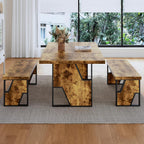 70.8" Wooden Dining Table With 2 Benches, Modern Kitchen Table And Chairs Set For 4-6 Person, Thickened Mdf Wooden Table With Dining Bench For Living Dining Room, Kitchen, Office