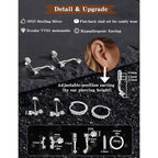 3 Pairs Moissanite Flatback Stud Jacket Stack Earrings Set for Women, 925 Sterling Silver Cartilage Earrings Set, Hypoallergenic Trendy Small Earrings