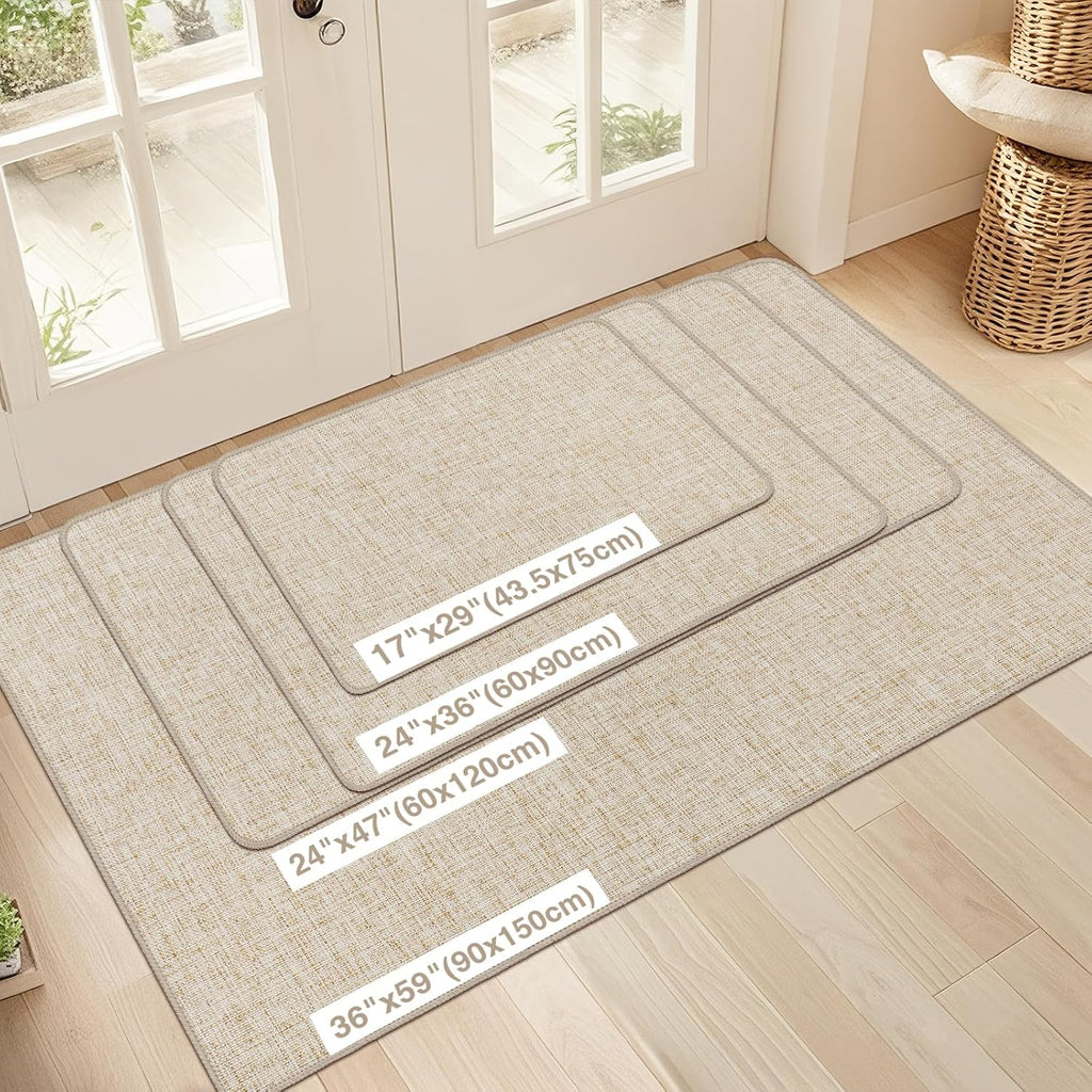 Ultra Thin Indoor Door Mat 17"X29", Low-Profile Door Mat Indoor Entrance, Non Slip Rubber Backing Inside Doormat Washable Welcome Front Entryway Dirt Trapper Entry Mat, Khaki