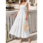 Btfbm Women'S 2026 Summer Boho Spaghetti Strap Dress Casual Sleeveless Smocked A Line Beach Sundress Long Maxi Dresses