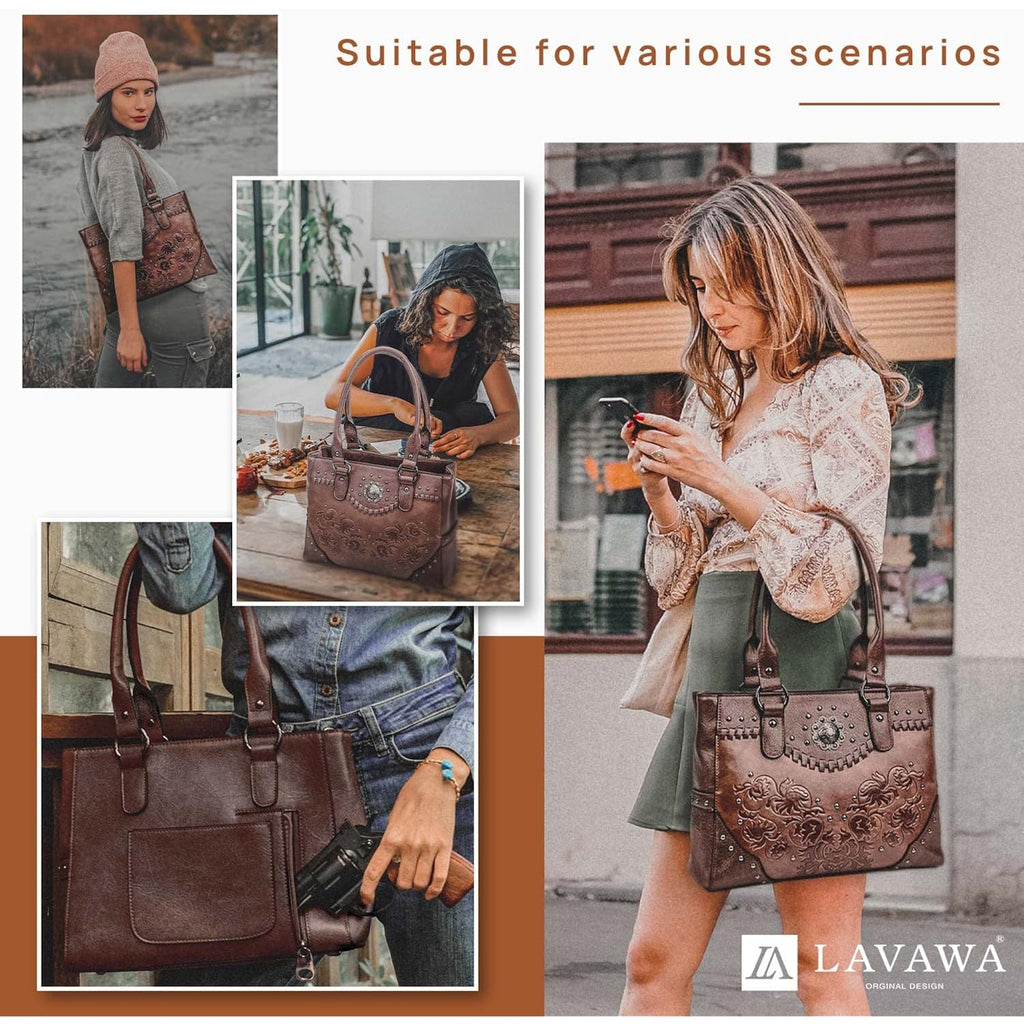 Tote Bag For Women Large Western Purse Ladies Top Handle Shoulder Handbags Vintage Embossed Concho Studs