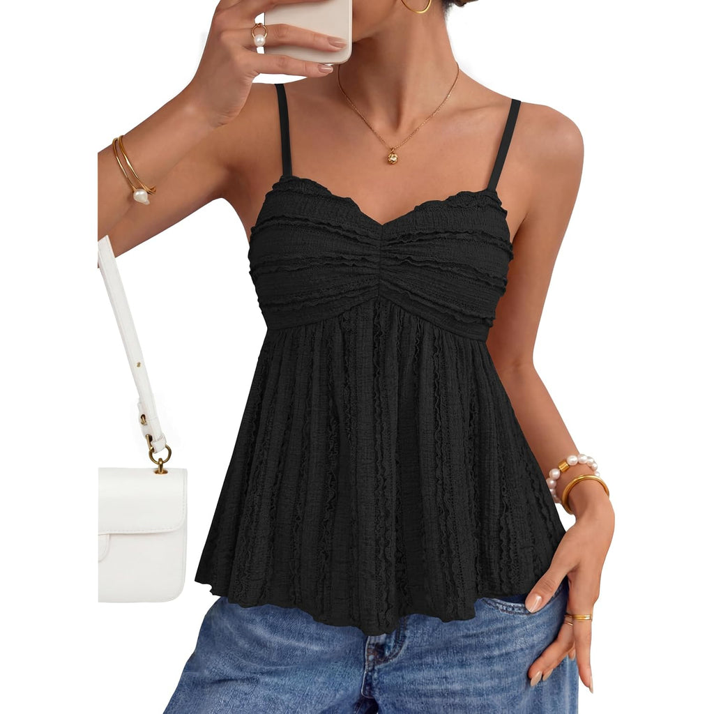 Zesica Womens Summer Spaghetti Strap Tank Tops 2026 Trendy Going Out Sleeveless V Neck Flowy Y2K Cami Top Fashion Outfits