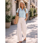 Funlingo Women'S Striped Button Down Shirts Summer Short Sleeve Tops Ruffle Collar Work Blouses Business Casual Outfits