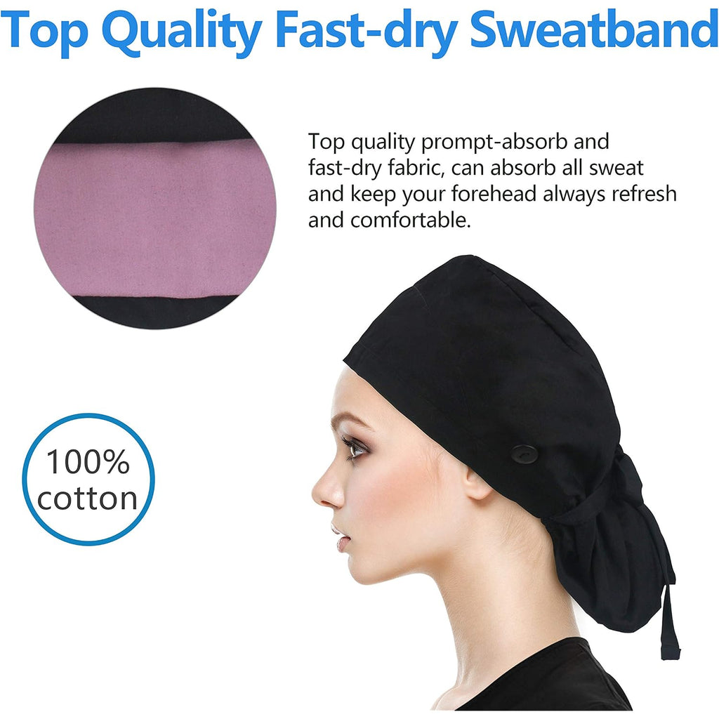 QBA Adjustable Working Cap with Button, Satin-Lined Hat, Cotton Working Hat Sweatband, Elastic Tie Back Hats Unisex #Satin-lined Iridescent Sunflowers