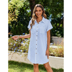 Zeagoo Summer Dresses For Women 2026 Cotton Button Down Short Sleeve Tshirt Dresses Casual Mini Beach Dress