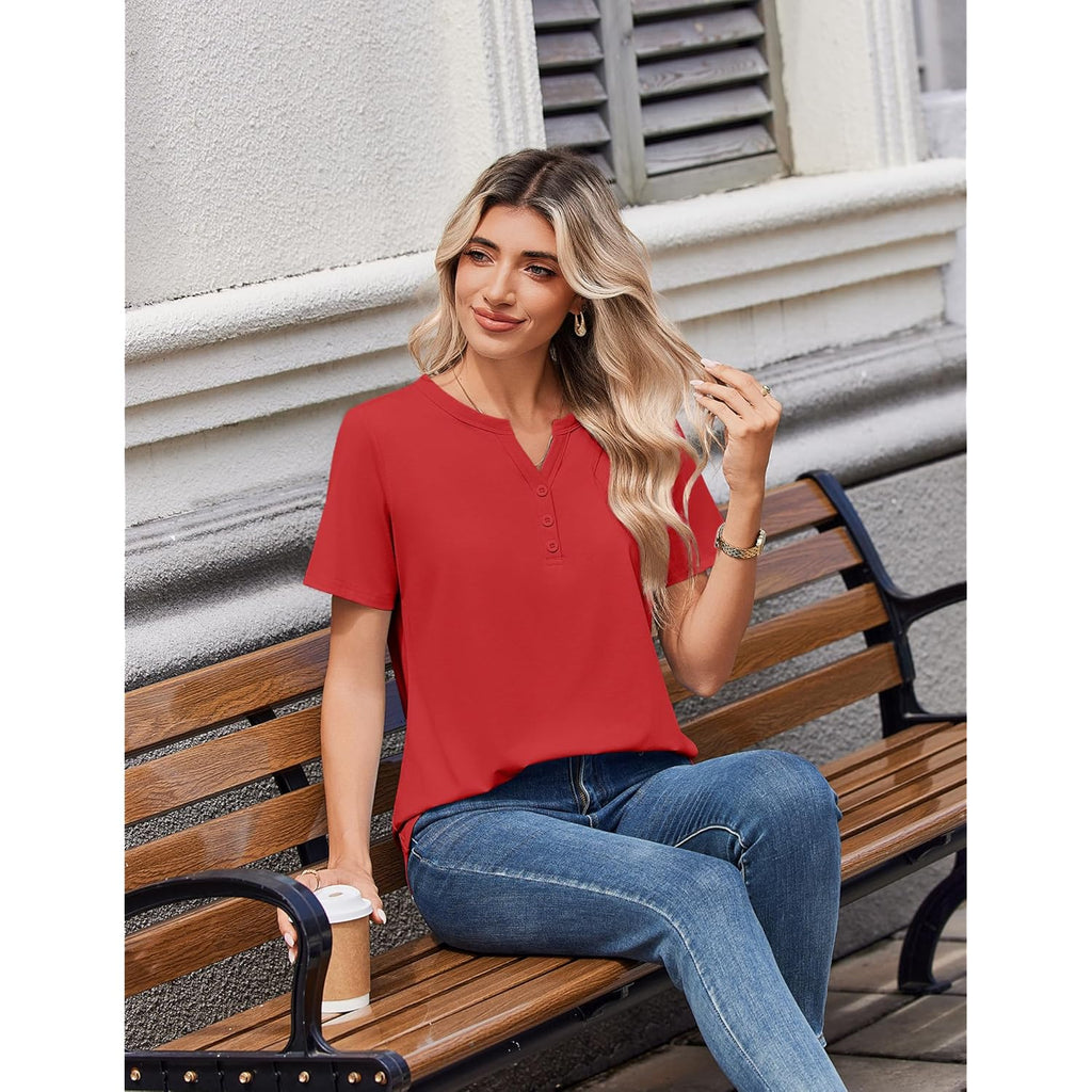 Womens Summer Tops V Neck Short Sleeve Shirts Dressy Casual Blouse Spring Vacation Tshirts Clothes