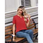 Womens Summer Tops V Neck Short Sleeve Shirts Dressy Casual Blouse Spring Vacation Tshirts Clothes
