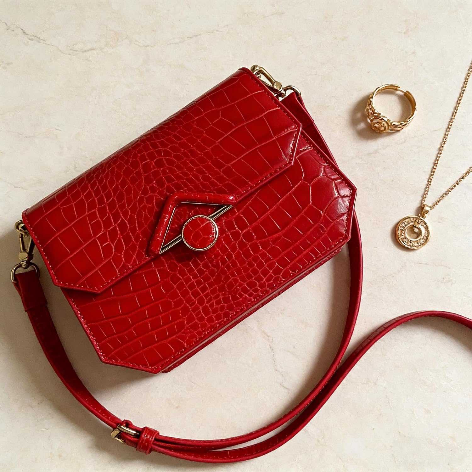 Genuine Leather Retro Vintage Look Shoulder Bag Women Underarm Bag With Crocodile Print Gifts For Women