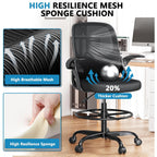 Drafting Chair Tall Office Chair, Ergonomic Standing Desk Chair With Adjustable Foot Ring And Flip-Up Armrests, Mesh Computer Chair For Art Studio, 300 Lbs, Black
