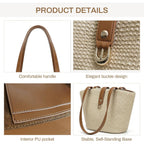 Straw Tote Bag For Women, Woven Raffia Straw Purse, Boho Beach Bag With Pu Handle, Summer Vacation Resort Shoulder Bag