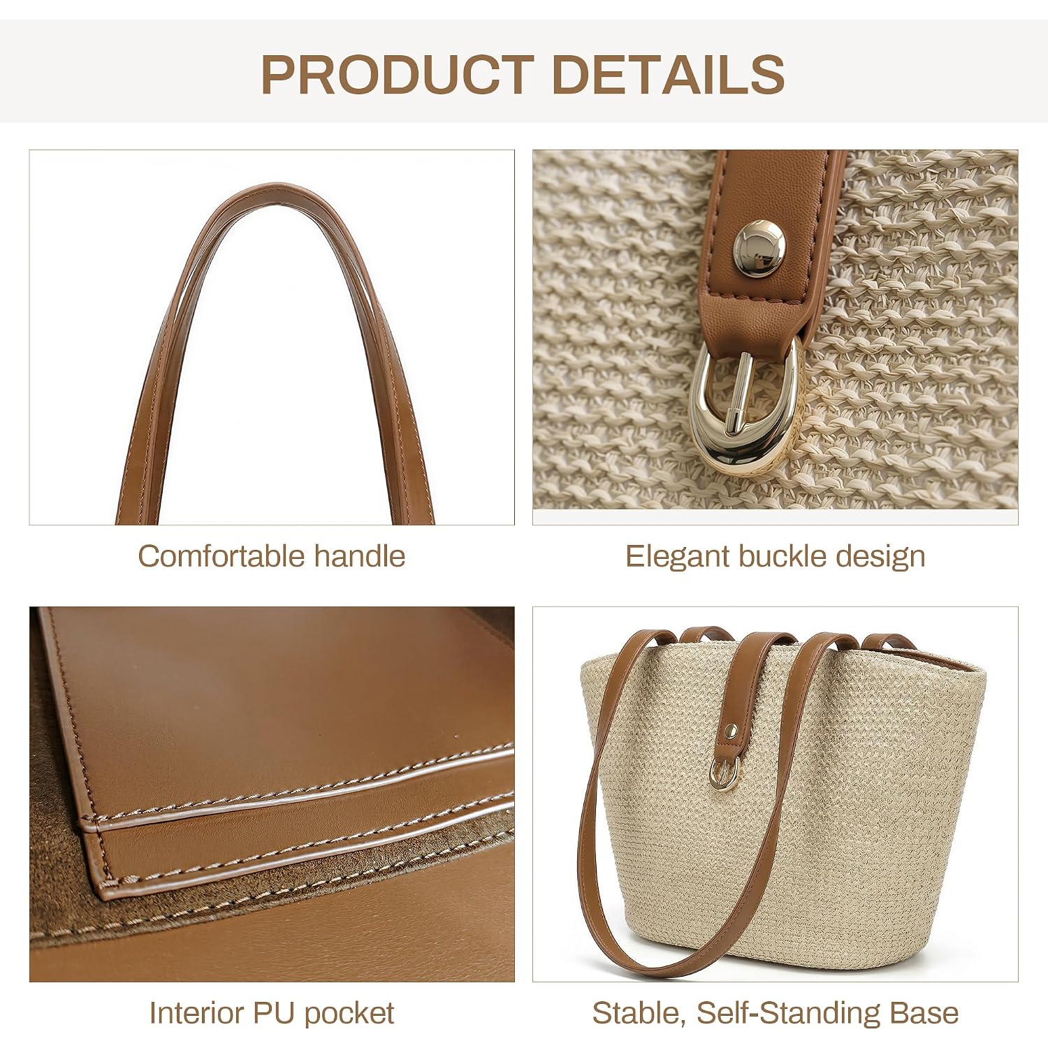 Straw Tote Bag For Women, Woven Raffia Straw Purse, Boho Beach Bag With Pu Handle, Summer Vacation Resort Shoulder Bag