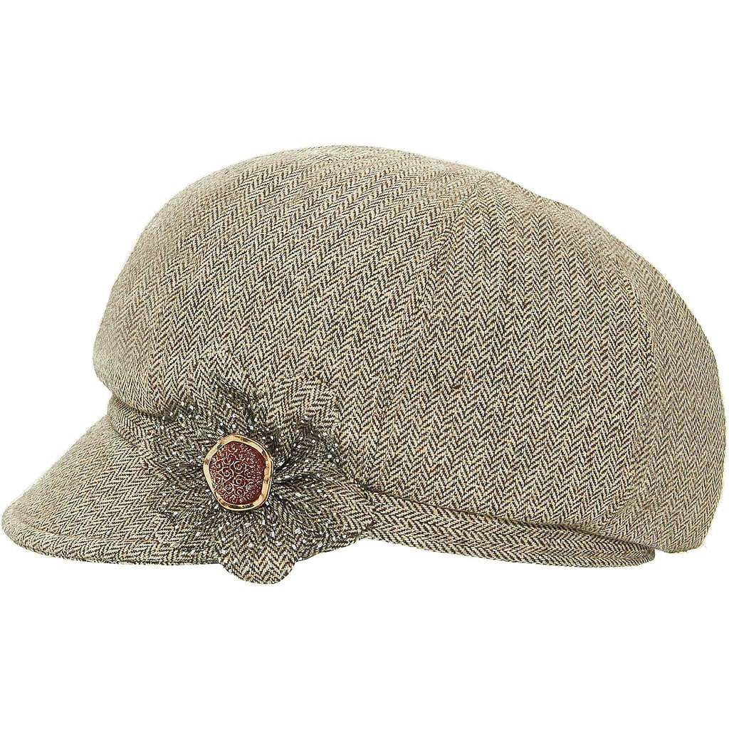 Women Retro Classic Visor Newsboy Cabbie Cap Beret Hats with Flower Buckle for Woman Ladies 1khaki