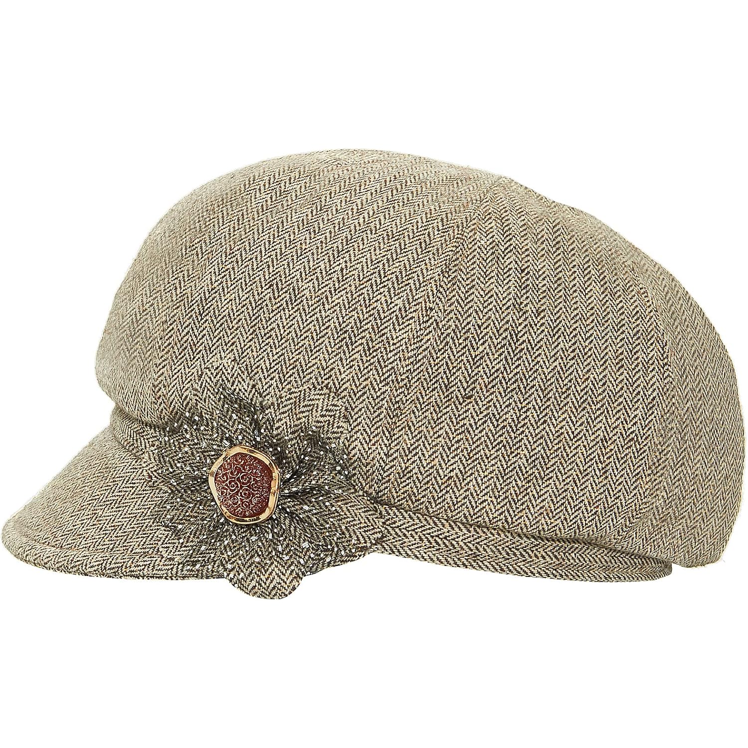 Women Retro Classic Visor Newsboy Cabbie Cap Beret Hats with Flower Buckle for Woman Ladies 1khaki