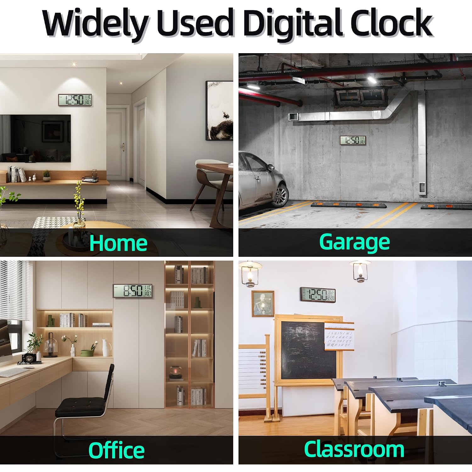 Digital Wood Wall Clock With Battery Operated, 15" Digital Clock Large Display With Date And Day Of Week, Large Number With Temperature, Auto Dst, Alarm, Snooze, 12/24-Hour For Desk Office
