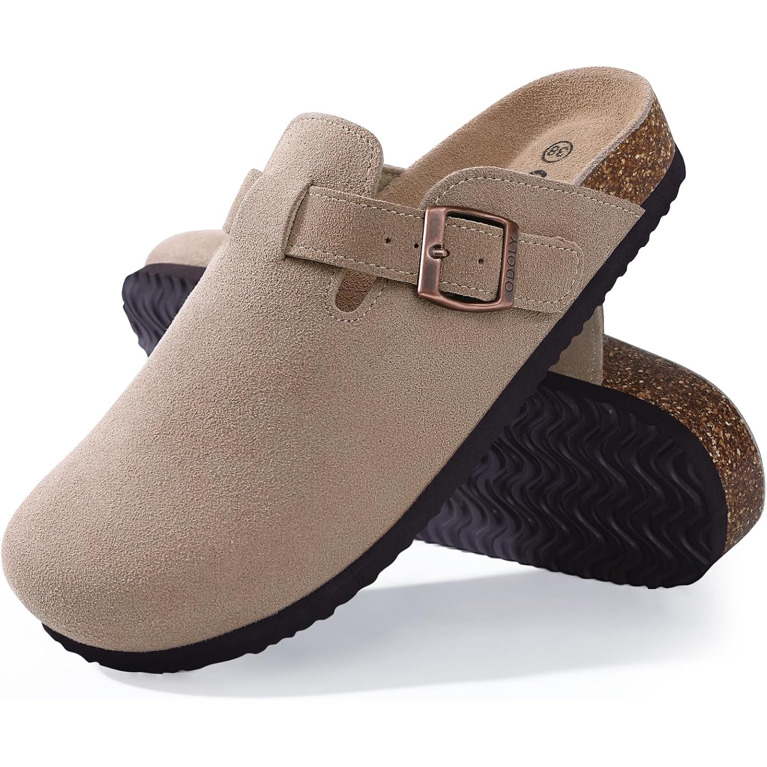 Odoly Genuine Suede Clogs For Women Men Soft Cork Footbed Leather Mules Comfort Potato Shoes With Arch Support