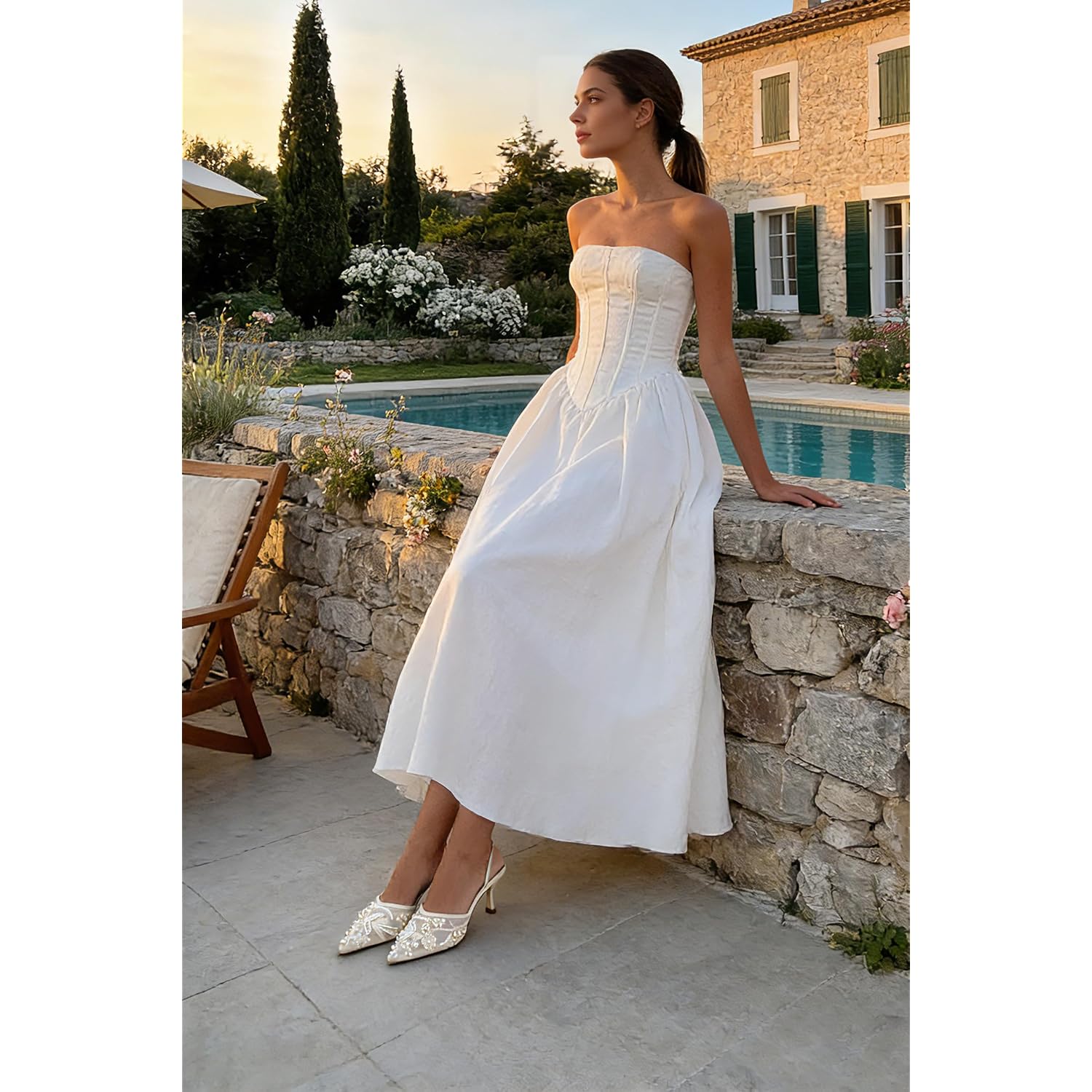 Embroidered Kitten Heels For Women Pointed Toe Mesh Floral Slingback Heeled Sandals With Pearl Slip On Backless Bridal Wedding Sandals Shoes