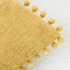 Calitime Throw Pillow Covers Decorative 20 X 12 Inches Pack Of 2 Cozy Solid Dyed Soft Chenille Cushion Cases With Pom Poms For Couch Sofa Bed Living Room Home Gold