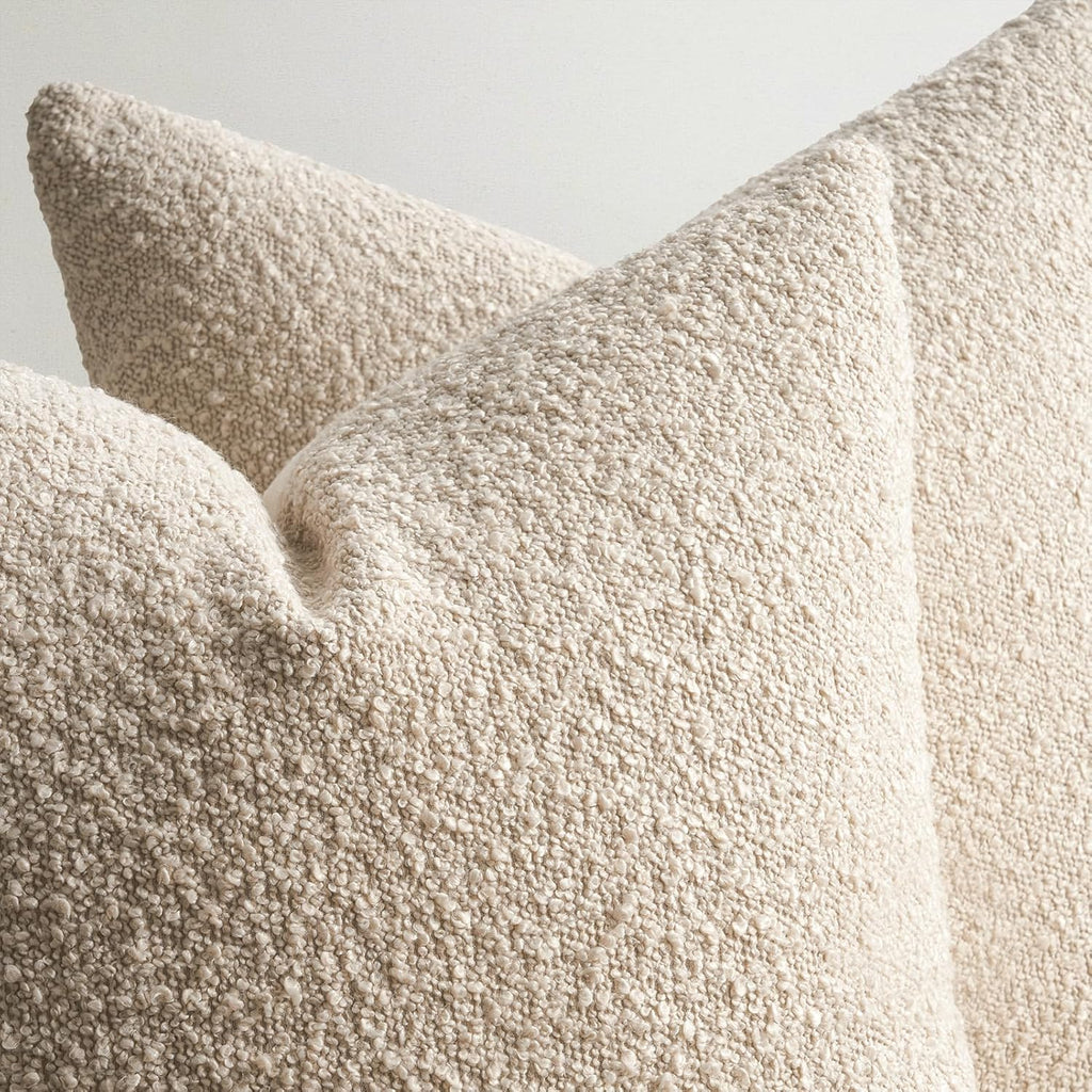 Topfinel Beige White Boucle Pillow Cover Set of 4 Complete Sofa Layering Set Modern Farmhouse & Neutral Chair Sofa Couch Bedding Room Decor (12"x20"x2,18"x18",20"x20")